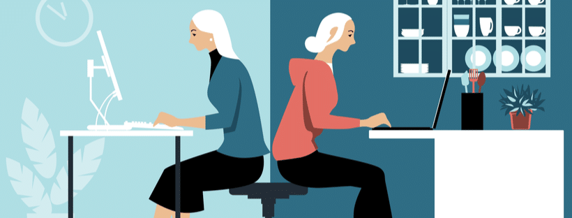 Remote, In-Office, or Hybrid? two women worker sitting back to back at desks working