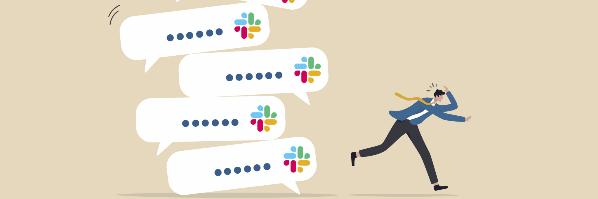 employee running from too many Slack notifications, a guide for internal comms to reduce noise from notifications